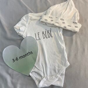 Rae Dunn - White Le Bebe Baby Short Sleeve Onesie top and hat set